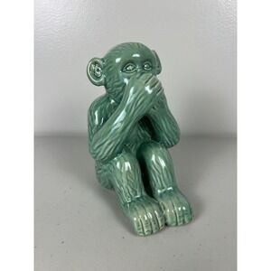 Celadon Green Ceramic Speak‎ No Evil Monkey Figurine Glossy Textured 6"
